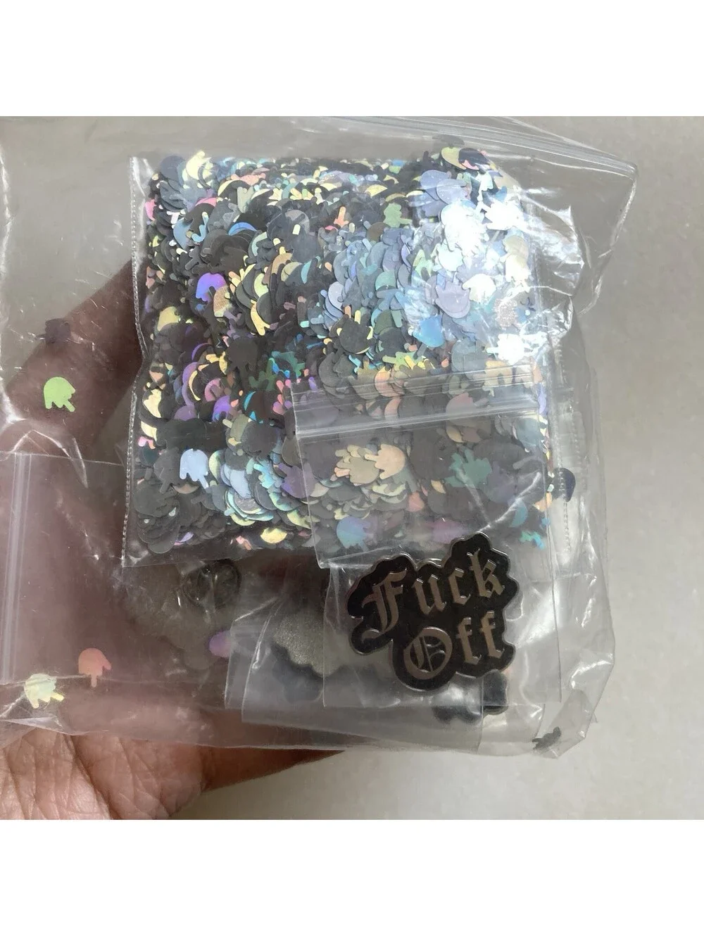 F*ck Off Middle Finger Punk Rock Music Band Buttons Pins + Glitter Lot